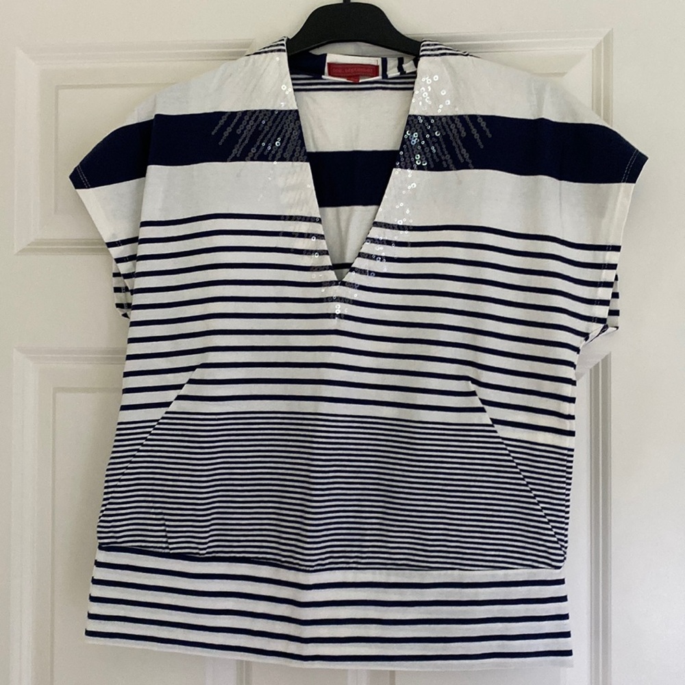 One.September Navy and white stripe top